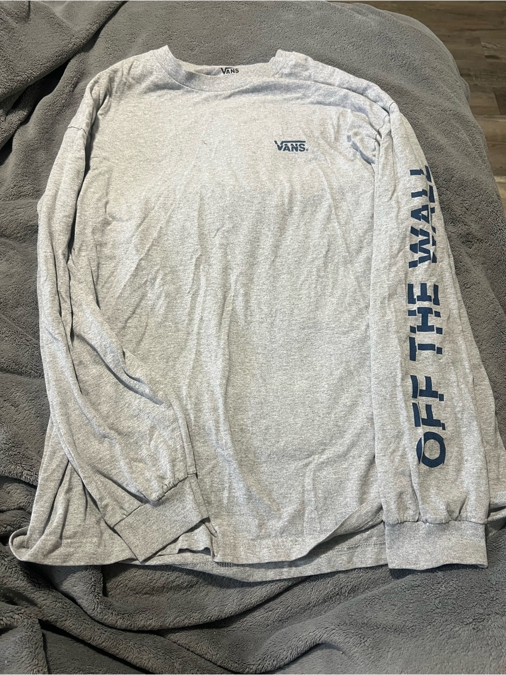 Vans Light Gray Crewneck Long Sleeve with Navy Sleeve Text